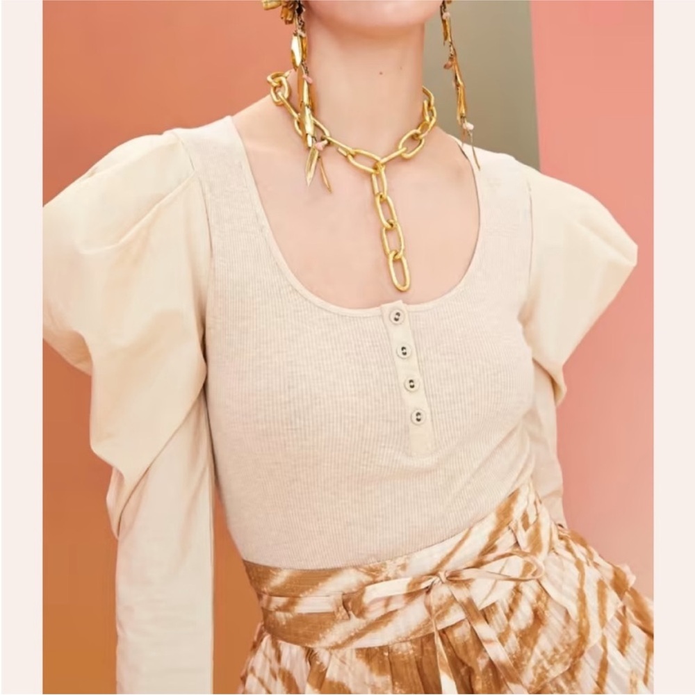 Ulla Johnson Joanne Oatmeal Long Puff Sleeve Pullover Top | S